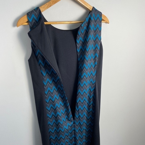 Nine West Women's Sleeveless Black/Teal‎ Aztec Geometric Midi Dress Size 8 - Picture 6 of 14